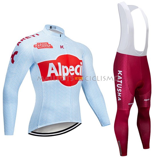 2019 Maillot Katusha Alpecin Tirantes Mangas Largas Claro Azul Rojo